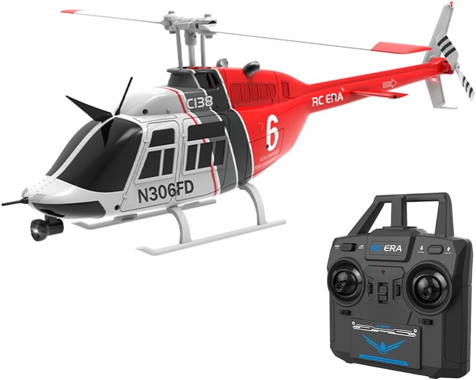 C138 RC Helicopter, 1/33 Scale Bell 206 Remote Control Helicopter, 2.4G 6CH 6-Axis Gyro Altitude Hold No Aileron RTF for Adults, Beginners, Hobbyists