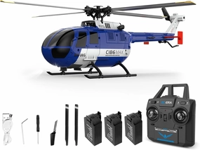 C186 RC Helicopter, 1:48 Scale BO-105 Helicopter, New Upgrades 6-axis Gyroscope 2.4G 4CH Single Propeller Aileron Free Optical Flow Positioning Low Voltage Alarm One Click Function
