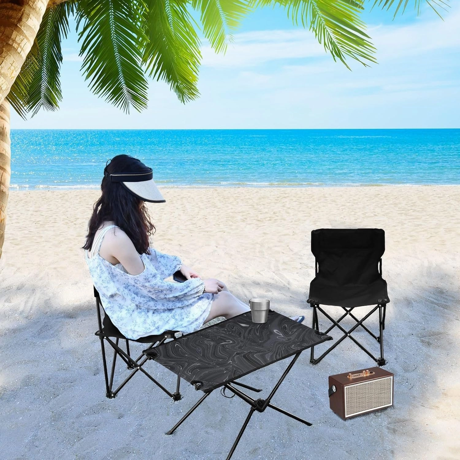 Camping Table Folding Camp Table Camping Tables with Carry Mesh Bag Portable Outdoor Table for Travel Picnic Beach Party BBQ 23.6x15.7inches Black Texture