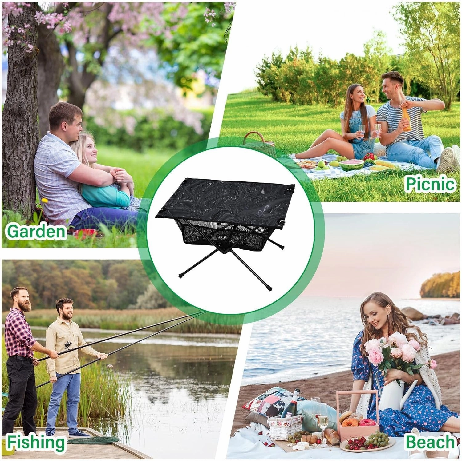 Camping Table Folding Camp Table Camping Tables with Carry Mesh Bag Portable Outdoor Table for Travel Picnic Beach Party BBQ 23.6x15.7inches Black Texture