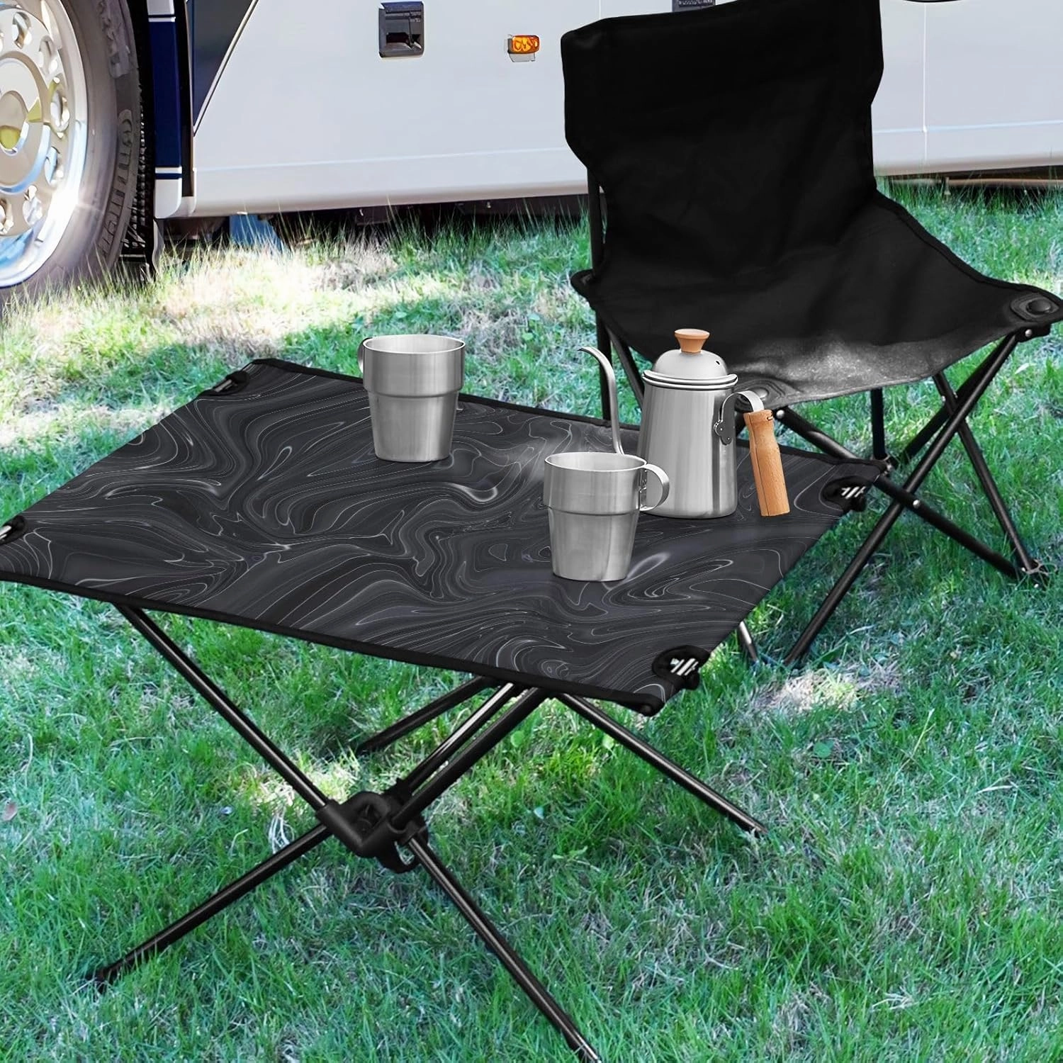 Camping Table Folding Camp Table Camping Tables with Carry Mesh Bag Portable Outdoor Table for Travel Picnic Beach Party BBQ 23.6x15.7inches Black Texture