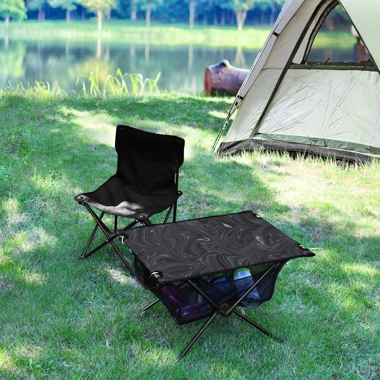 Camping Table Folding Camp Table Camping Tables with Carry Mesh Bag Portable Outdoor Table for Travel Picnic Beach Party BBQ 23.6x15.7inches Black Texture