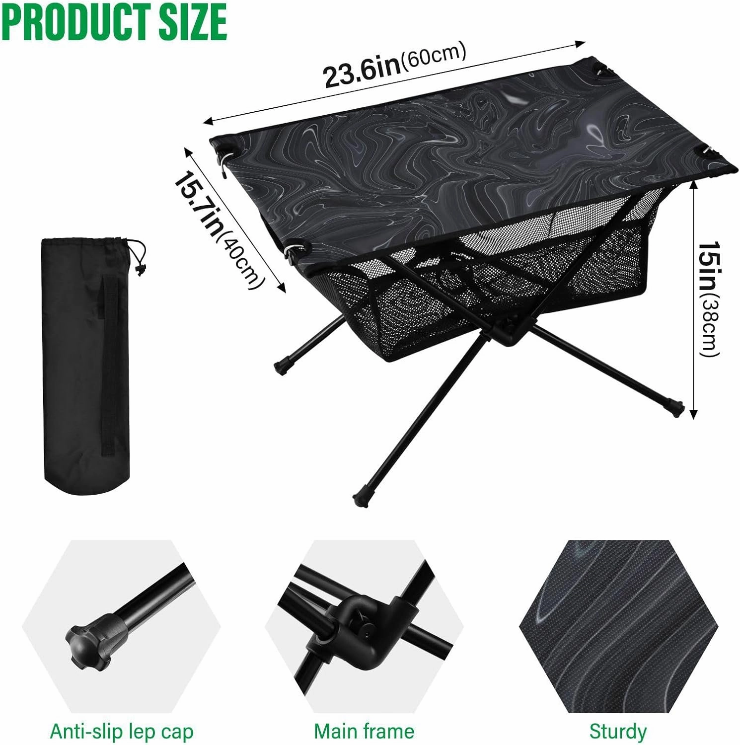 Camping Table Folding Camp Table Camping Tables with Carry Mesh Bag Portable Outdoor Table for Travel Picnic Beach Party BBQ 23.6x15.7inches Black Texture