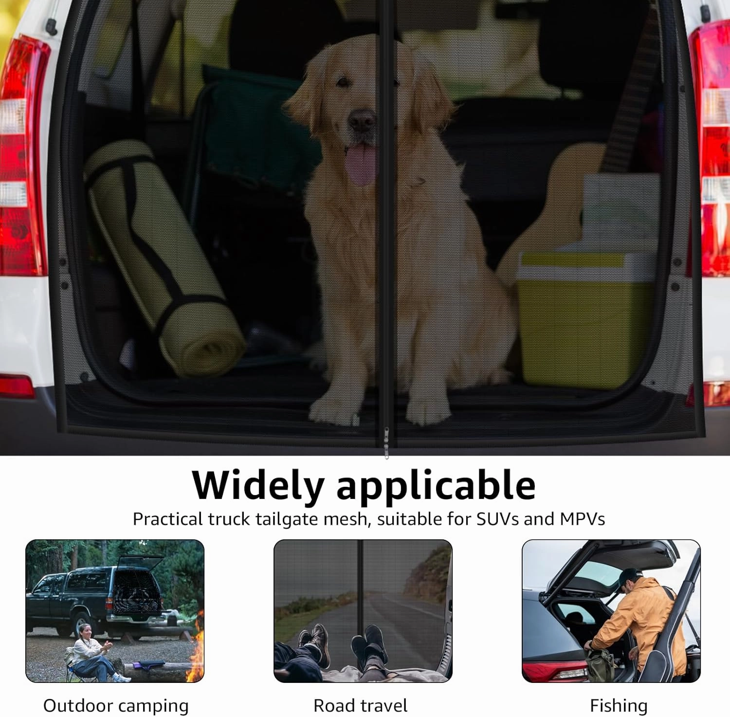 Car Awning Sun Shelter with Mosquito Net for SUV, MPV Tailgate (162 x 150CM, Black)