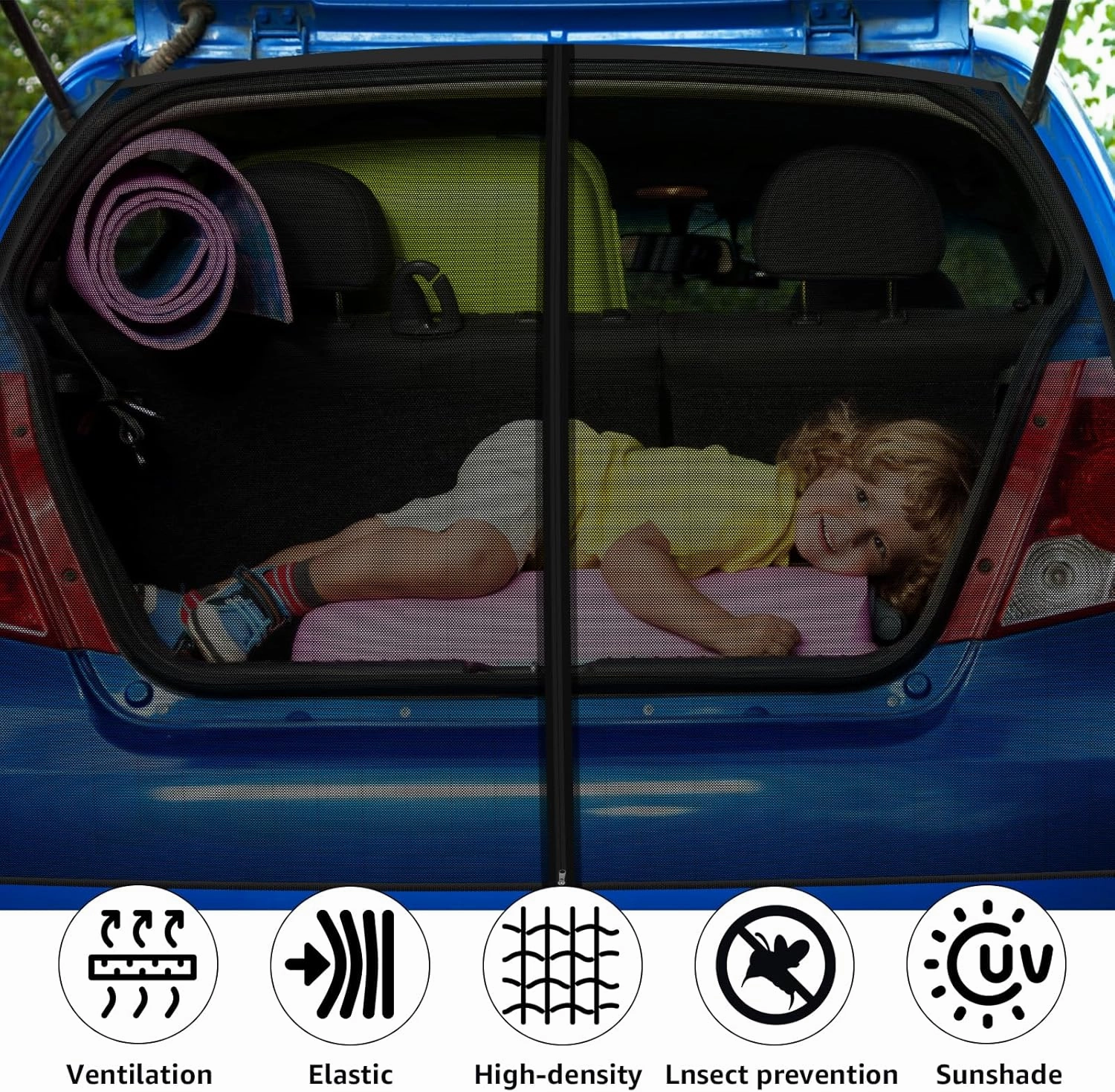 Car Awning Sun Shelter with Mosquito Net for SUV, MPV Tailgate (162 x 150CM, Black)