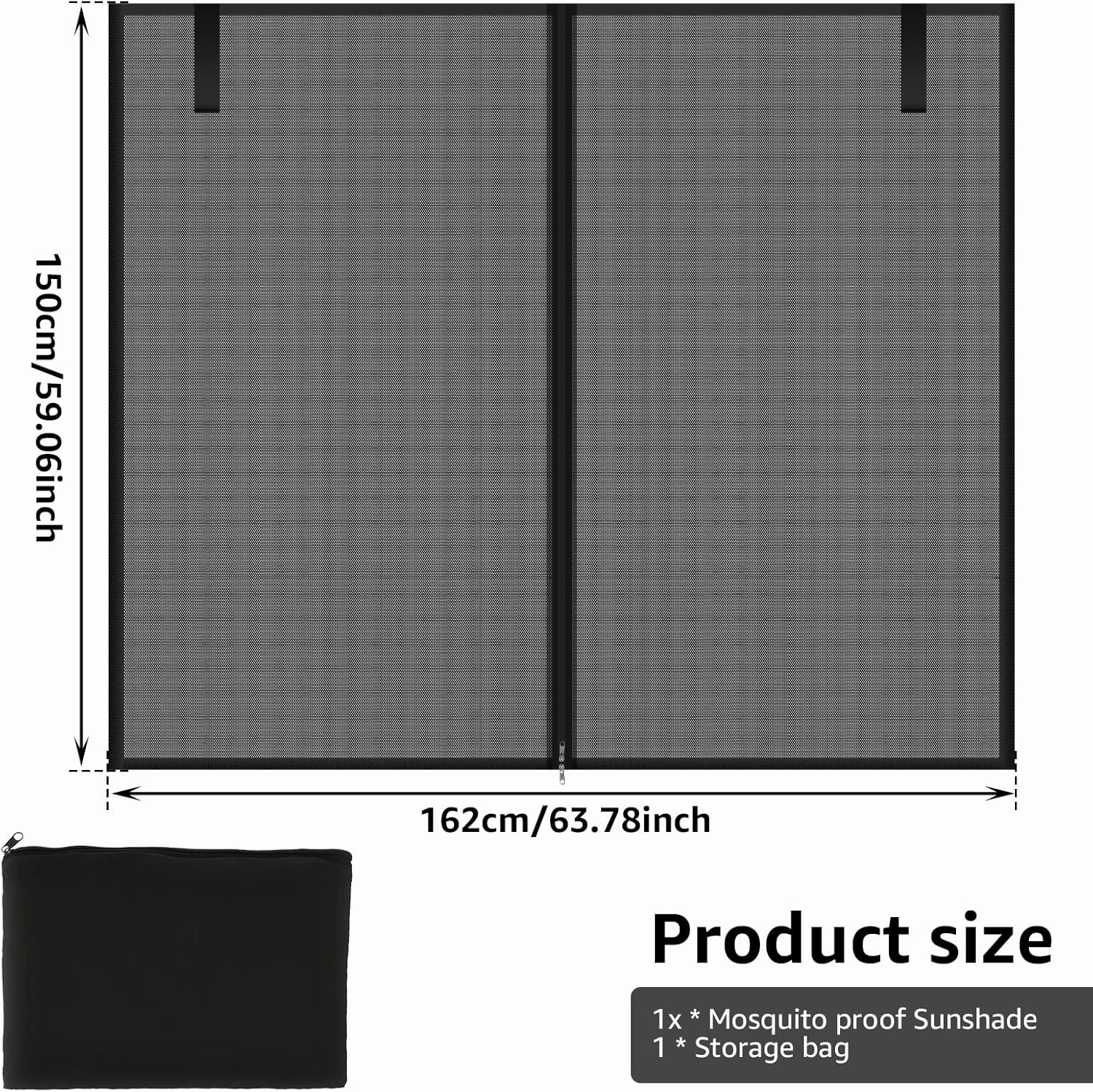 Car Awning Sun Shelter with Mosquito Net for SUV, MPV Tailgate (162 x 150CM, Black)