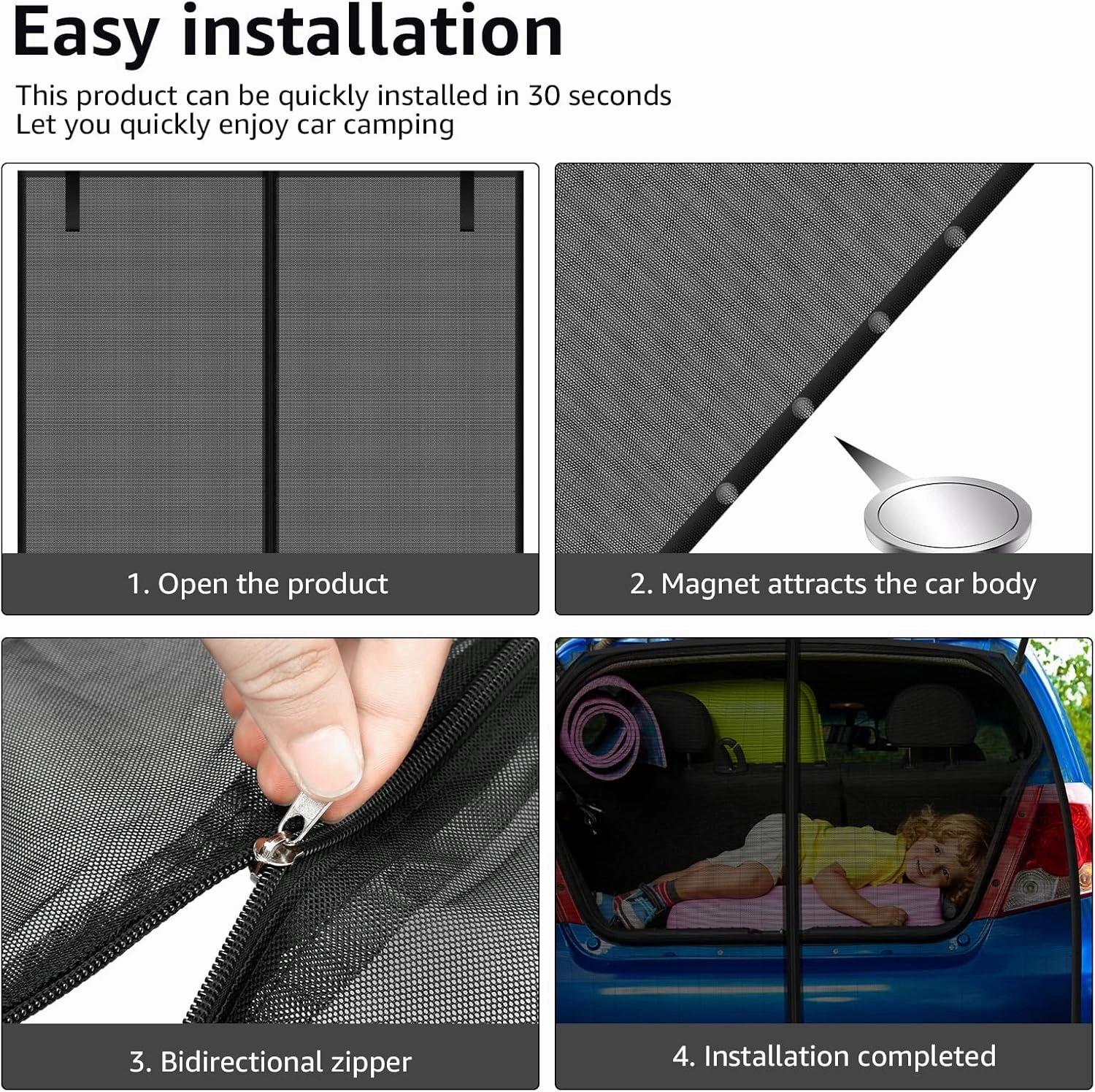 Car Awning Sun Shelter with Mosquito Net for SUV, MPV Tailgate (162 x 150CM, Black)