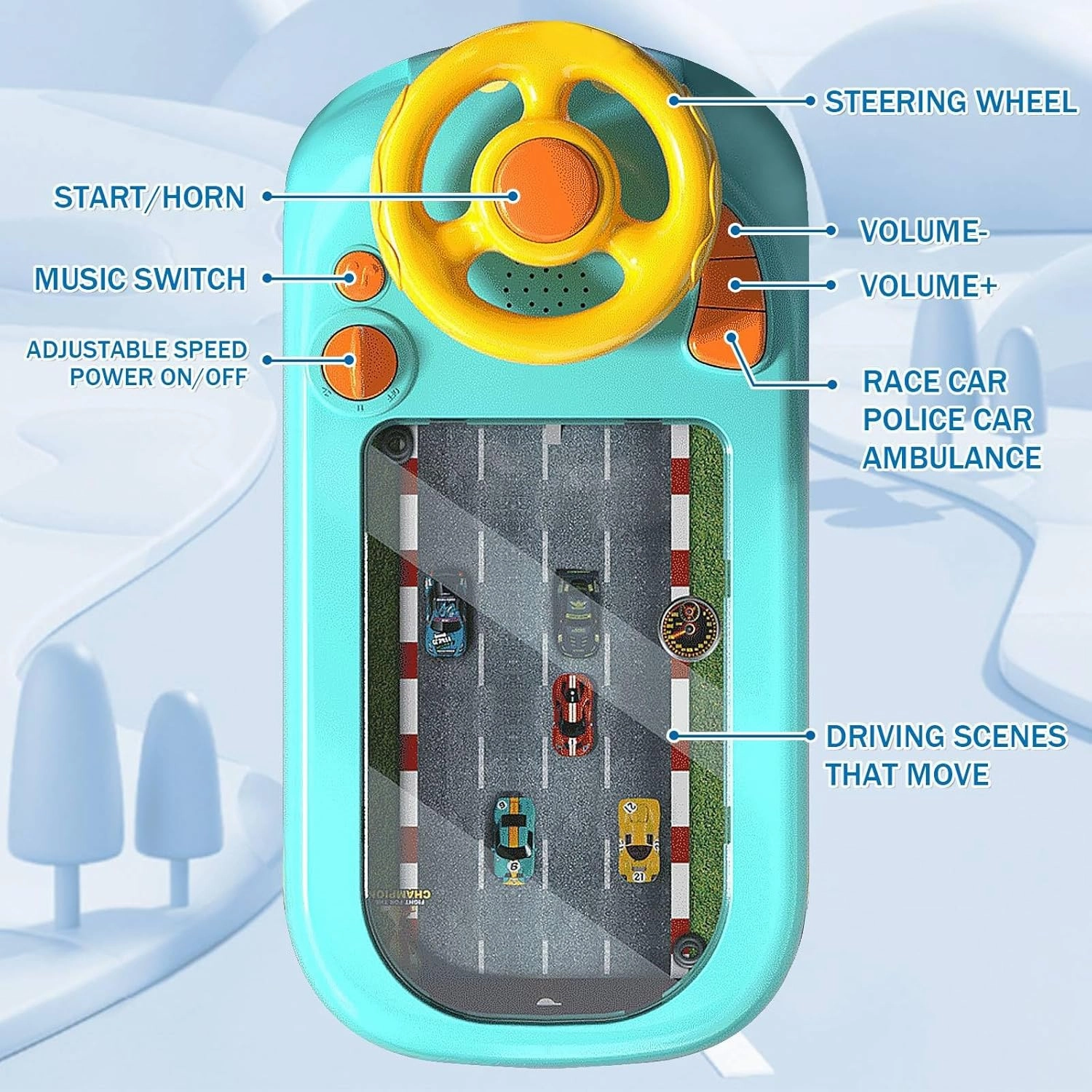 Car Racing Adventure Toy with Steering Wheel, Racing Adventure Car Steering Wheel Driving Games for Age 3  Year Old with Musical, for Boys and Girls Interactive Educational Birthday Gift