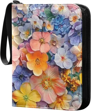 card album card holder case with double sided removable sleeves collectors for 400 cards Floral Pattern Colorful