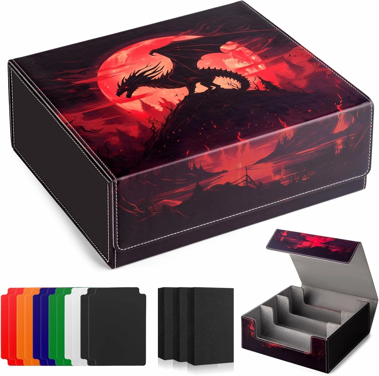 Card Deck Box compatible with MTG Card - Holds 1800  Cards, Card Deck Case, Card Storage Box fits TCG/PTCG/YGO Cards and Sport Cards with 10 Dividers - Bloodmoon Drake
