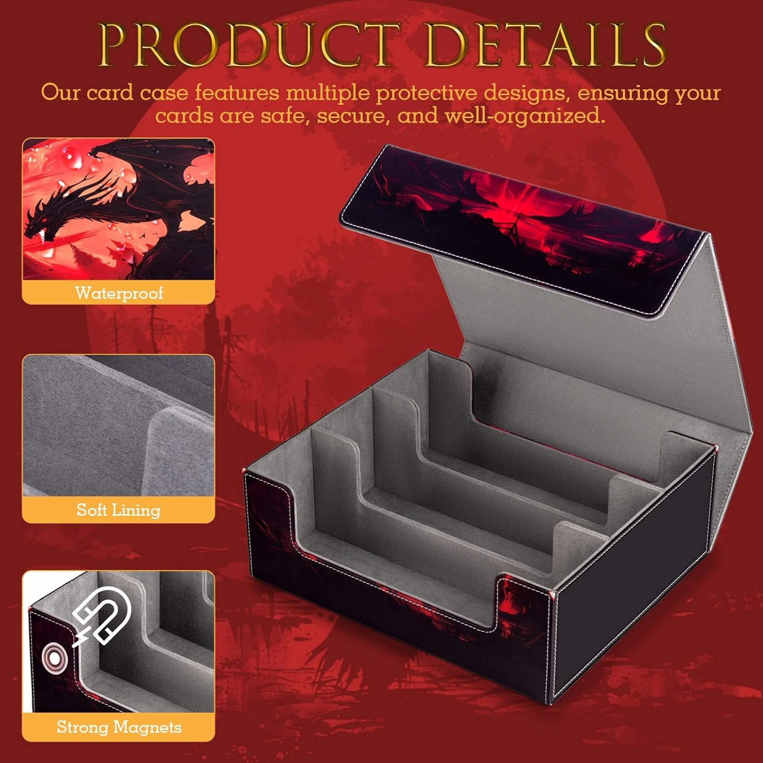 Card Deck Box compatible with MTG Card - Holds 1800  Cards, Card Deck Case, Card Storage Box fits TCG/PTCG/YGO Cards and Sport Cards with 10 Dividers - Bloodmoon Drake
