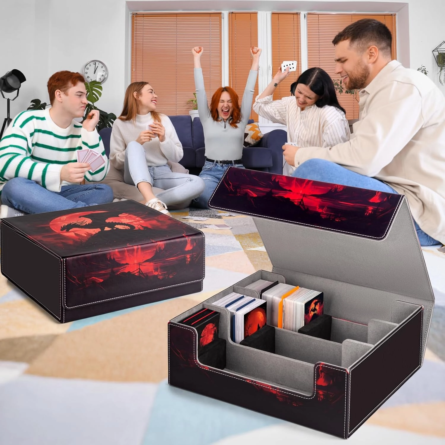 Card Deck Box compatible with MTG Card - Holds 1800  Cards, Card Deck Case, Card Storage Box fits TCG/PTCG/YGO Cards and Sport Cards with 10 Dividers - Bloodmoon Drake