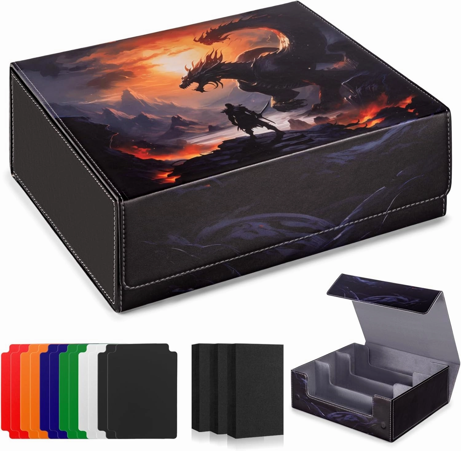 Card Deck Box compatible with MTG Card - Holds 1800  Cards, Card Deck Case, Card Storage Box fits TCG/PTCG/YGO Cards and Sport Cards with 10 Dividers - Dusk Dragonfire