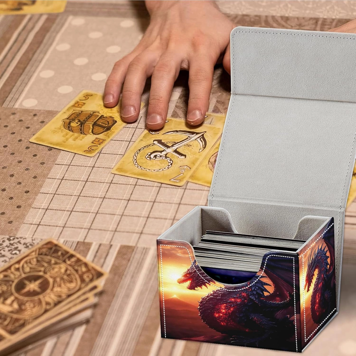 Card Deck Box for MTG Cards Fits 100  Single Sleeved Cards,Strong Magnetic Game Card Storage Box for MTG/TCG/CCG and other Trading Cards-Dragon