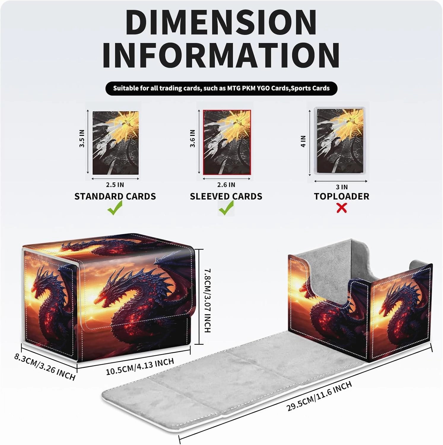 Card Deck Box for MTG Cards Fits 100  Single Sleeved Cards,Strong Magnetic Game Card Storage Box for MTG/TCG/CCG and other Trading Cards-Dragon