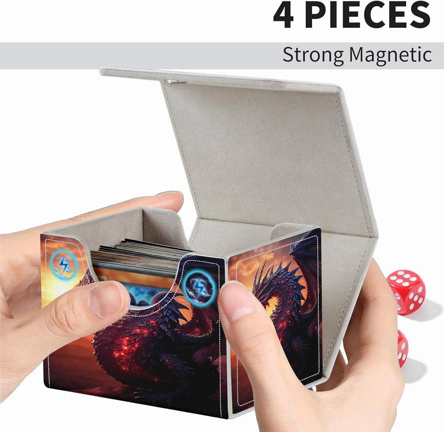 Card Deck Box for MTG Cards Fits 100  Single Sleeved Cards,Strong Magnetic Game Card Storage Box for MTG/TCG/CCG and other Trading Cards-Dragon