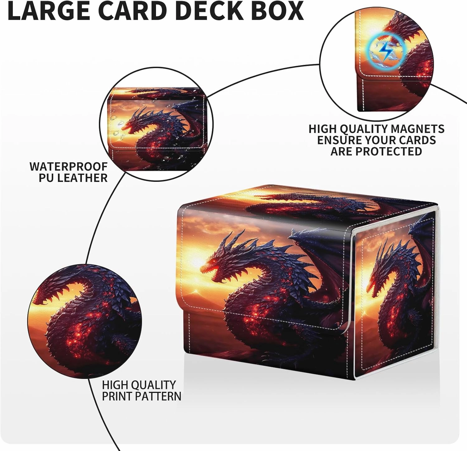Card Deck Box for MTG Cards Fits 100  Single Sleeved Cards,Strong Magnetic Game Card Storage Box for MTG/TCG/CCG and other Trading Cards-Dragon
