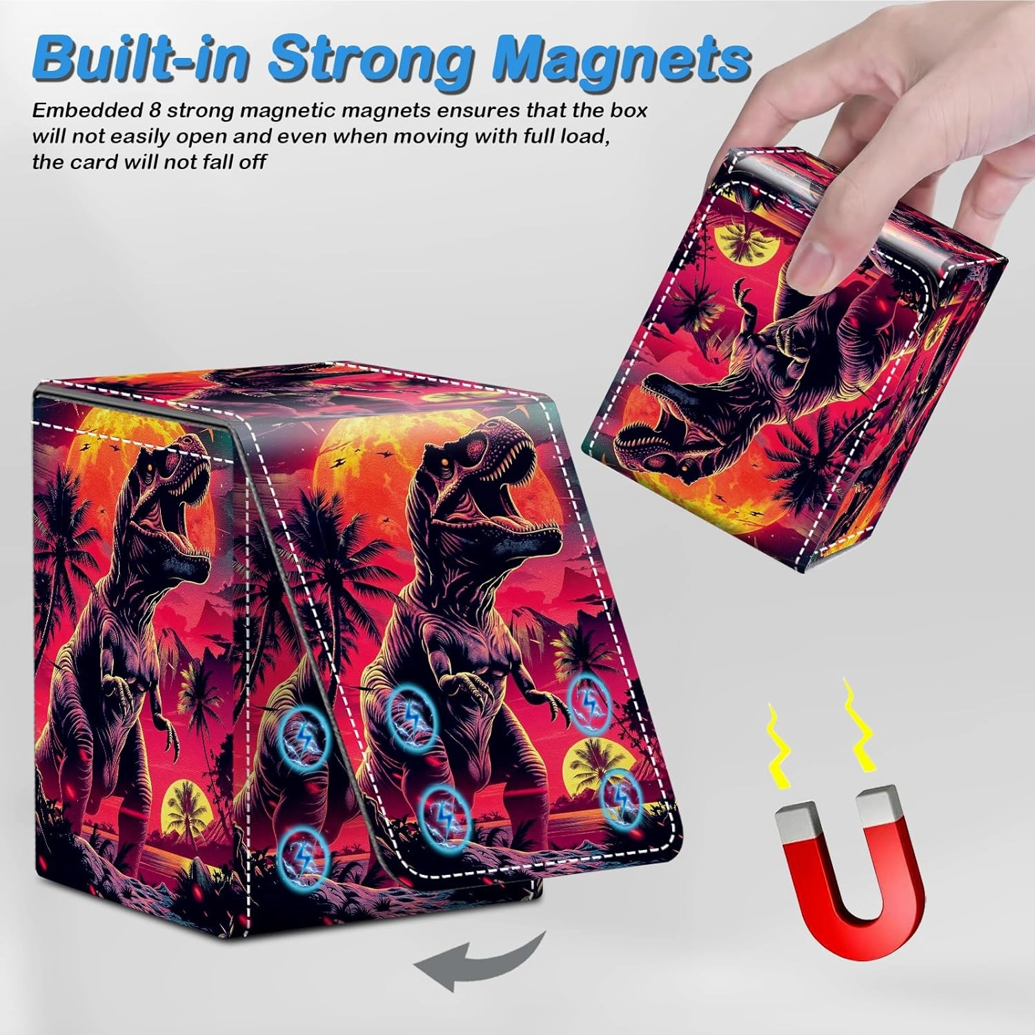 Card Deck Box for MTG Commander Trading Cards with Magnetic Closure,Premium Card Storage Box Case Cover for MTG TCG CCG Magic Cards,Cool Dinosaur