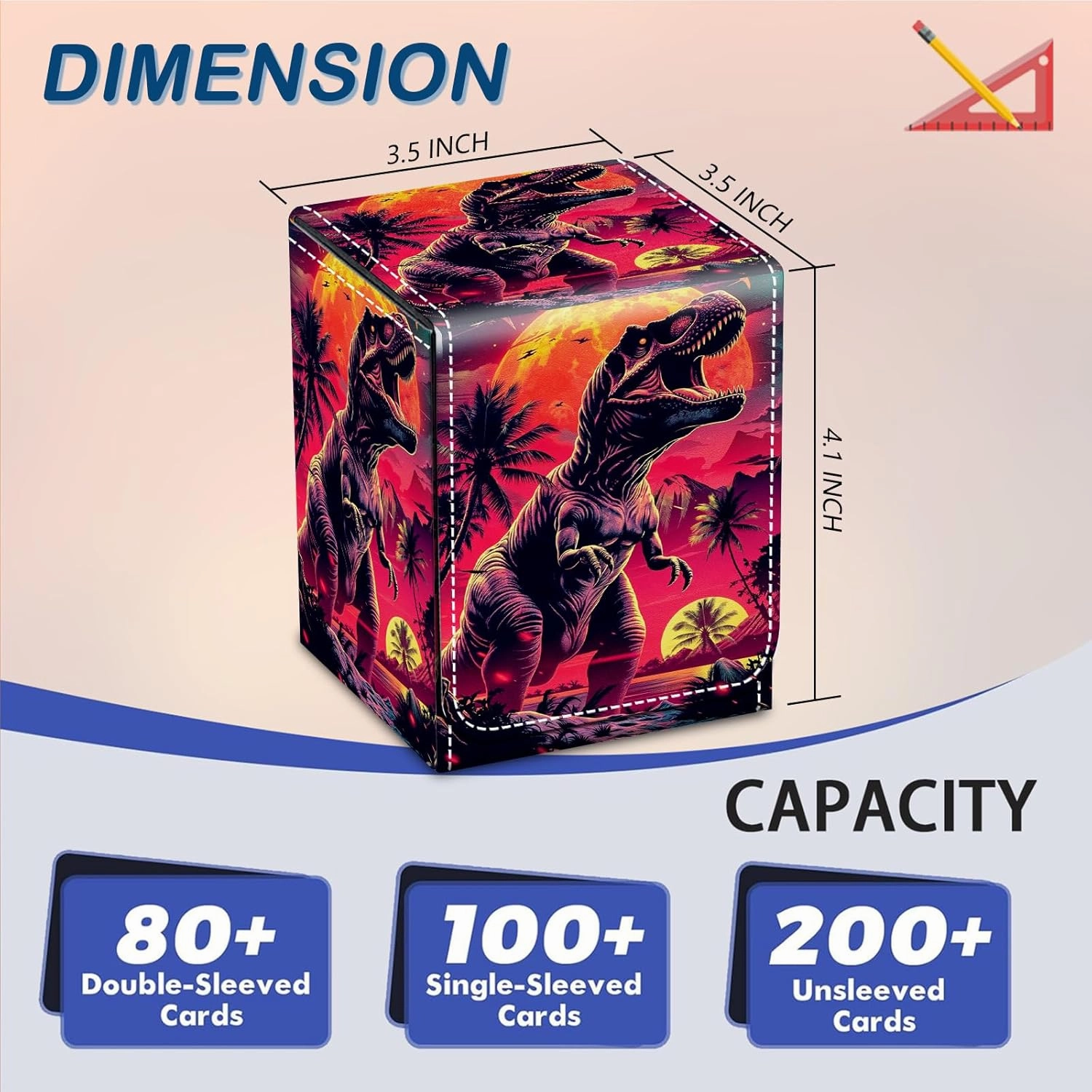 Card Deck Box for MTG Commander Trading Cards with Magnetic Closure,Premium Card Storage Box Case Cover for MTG TCG CCG Magic Cards,Cool Dinosaur