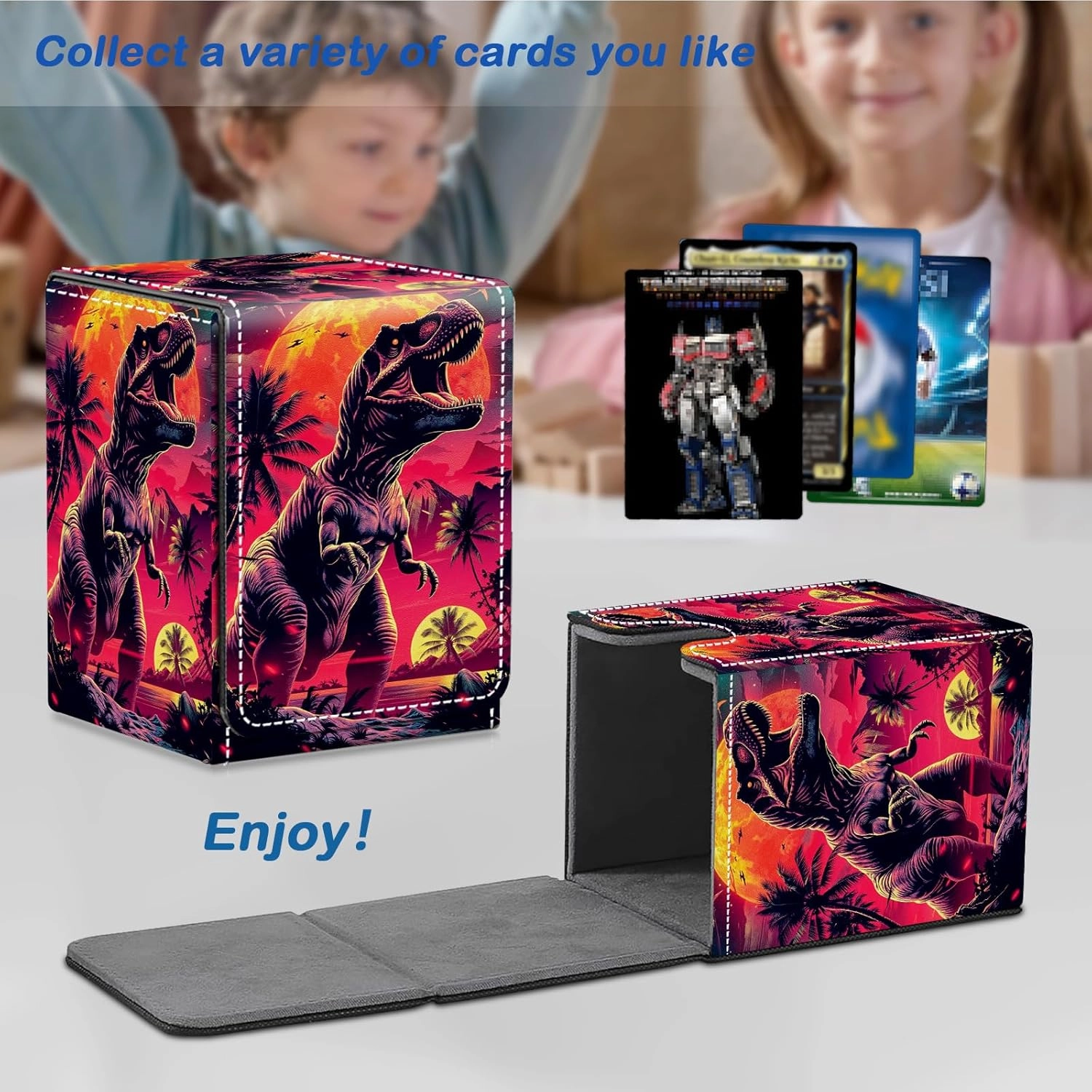 Card Deck Box for MTG Commander Trading Cards with Magnetic Closure,Premium Card Storage Box Case Cover for MTG TCG CCG Magic Cards,Cool Dinosaur