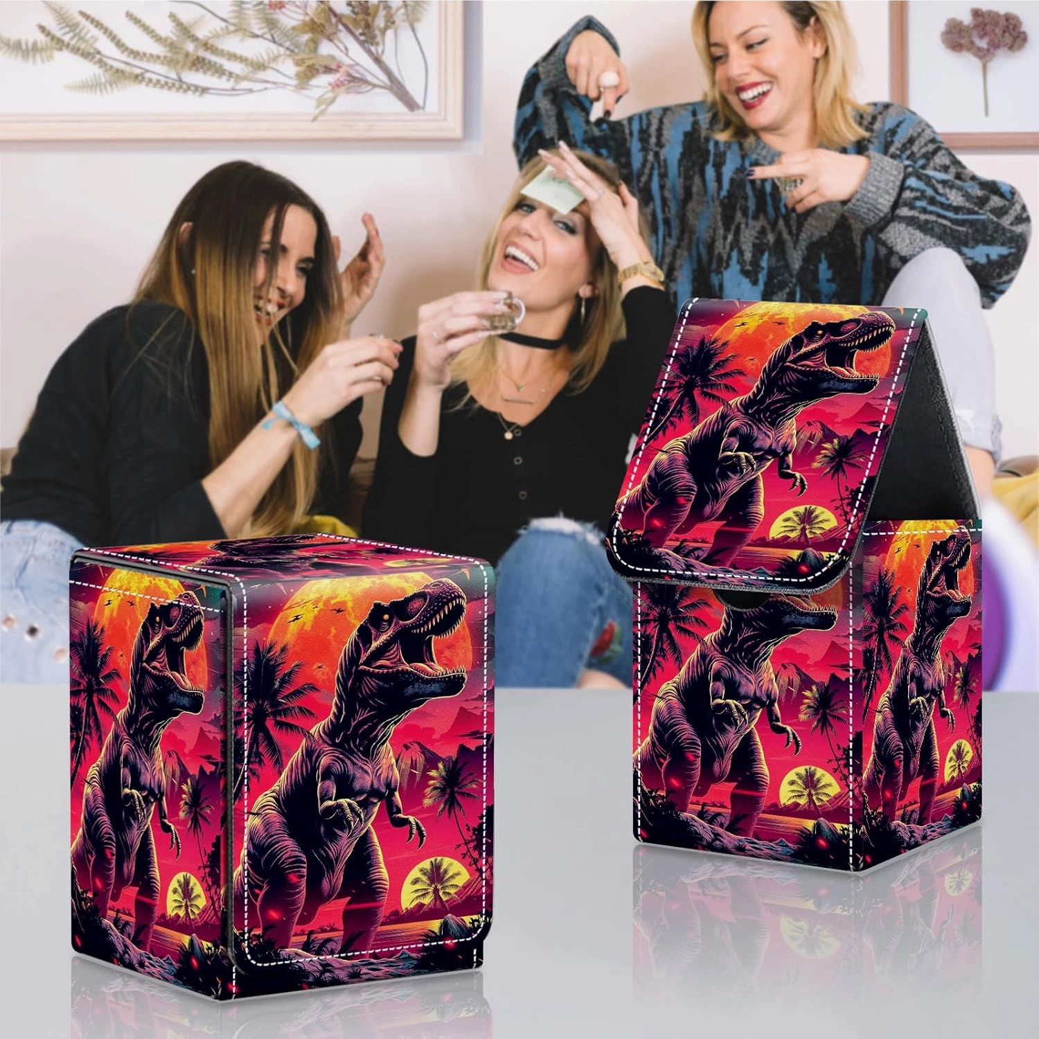 Card Deck Box for MTG Commander Trading Cards with Magnetic Closure,Premium Card Storage Box Case Cover for MTG TCG CCG Magic Cards,Cool Dinosaur
