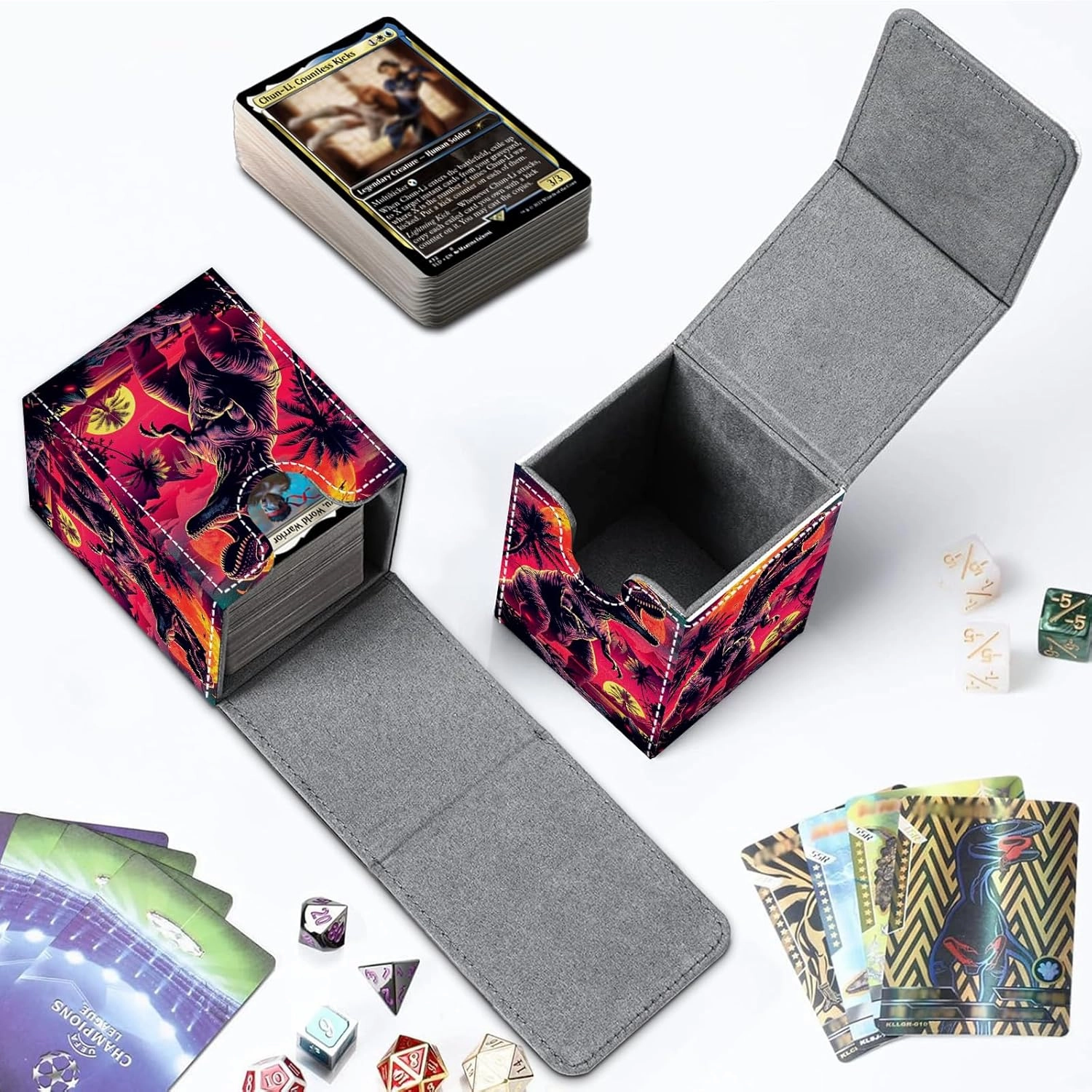 Card Deck Box for MTG Commander Trading Cards with Magnetic Closure,Premium Card Storage Box Case Cover for MTG TCG CCG Magic Cards,Cool Dinosaur