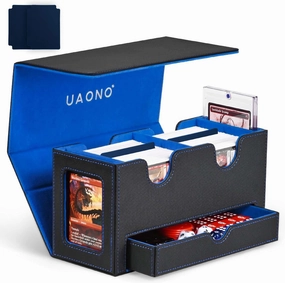 Card Deck Box for MTG, Double Deck Storage Box with 2 Commander Display & 1 Dice Tray, Fits 200  Double Sleeved, Card Organizer for CCG TCG Sports (Black Blue)