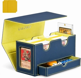 Card Deck Box for MTG, Double Deck Storage Box with 2 Commander Display & 1 Dice Tray, Fits 200  Double Sleeved Cards, Card Organizer for CCG TCG Sports (Blue Yellow)