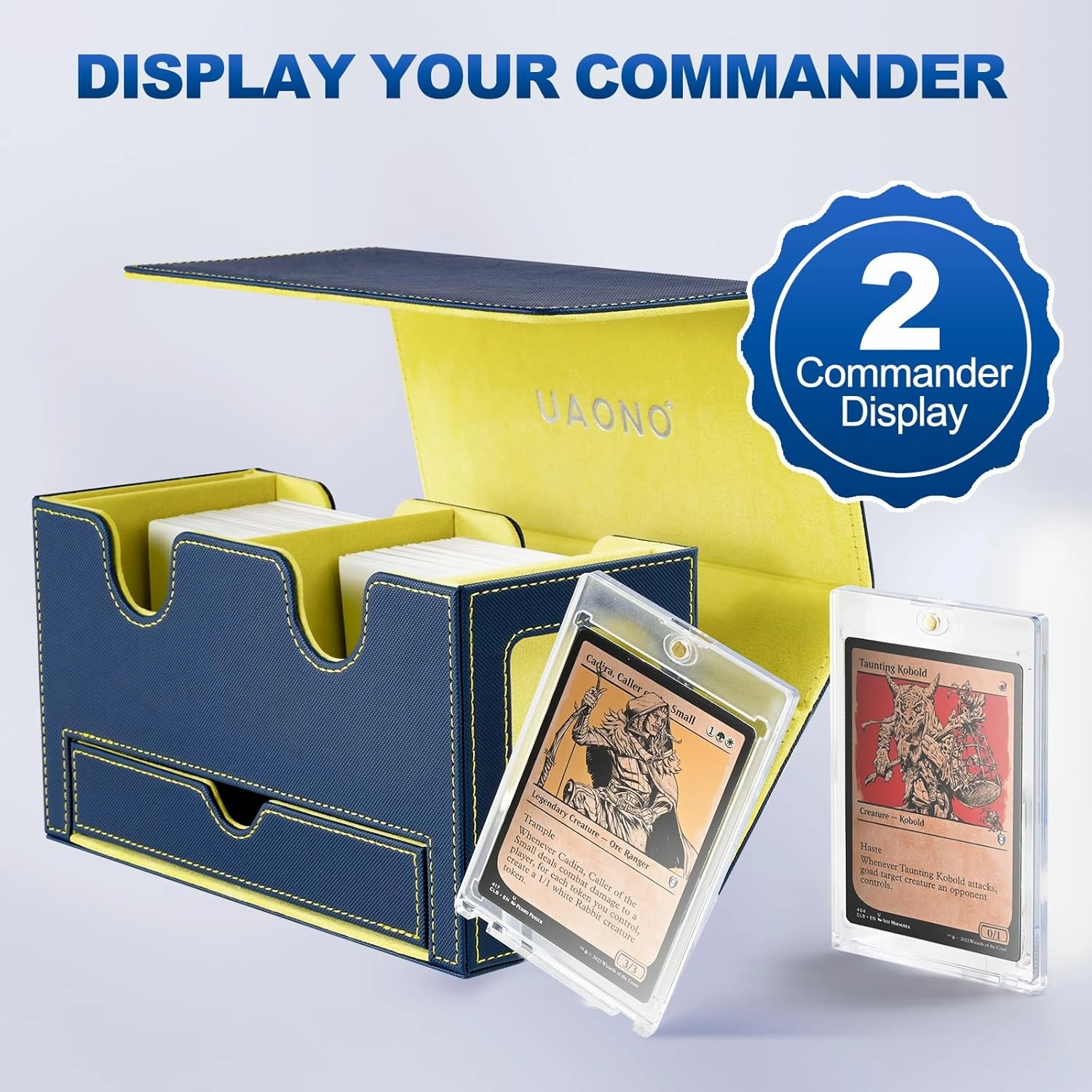 Card Deck Box for MTG, Double Deck Storage Box with 2 Commander Display & 1 Dice Tray, Fits 200  Double Sleeved Cards, Card Organizer for CCG TCG Sports (Blue Yellow)