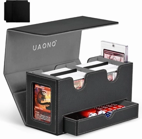 Card Deck Box for MTG, Double Storage Box with 2 Commander Display & 1 Dice Tray, Fits 200  Double Sleeved, Organizer for CCG TCG Sports(Black Gray)