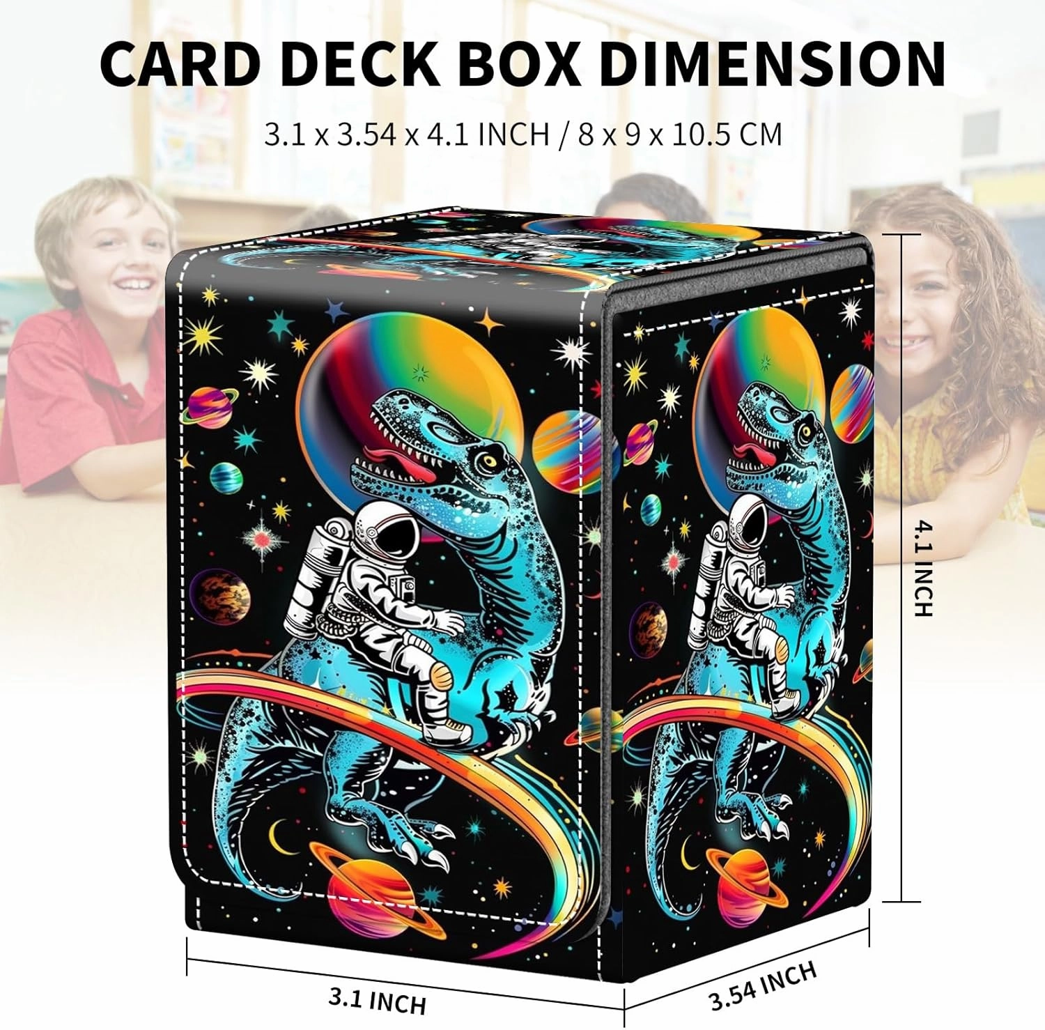 Card Deck Box for MTG Trading Cards, Magic Card Box Can Hold 110  Single Sleeved Cards, Waterproof PU Leather Material, Strong Magnetic Buckle Card Set Box Suitable for TCG CCG, Astronaut Dinosaur