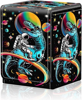 Card Deck Box for MTG Trading Cards, Magic Card Box Can Hold 110  Single Sleeved Cards, Waterproof PU Leather Material, Strong Magnetic Buckle Card Set Box Suitable for TCG CCG, Astronaut Dinosaur