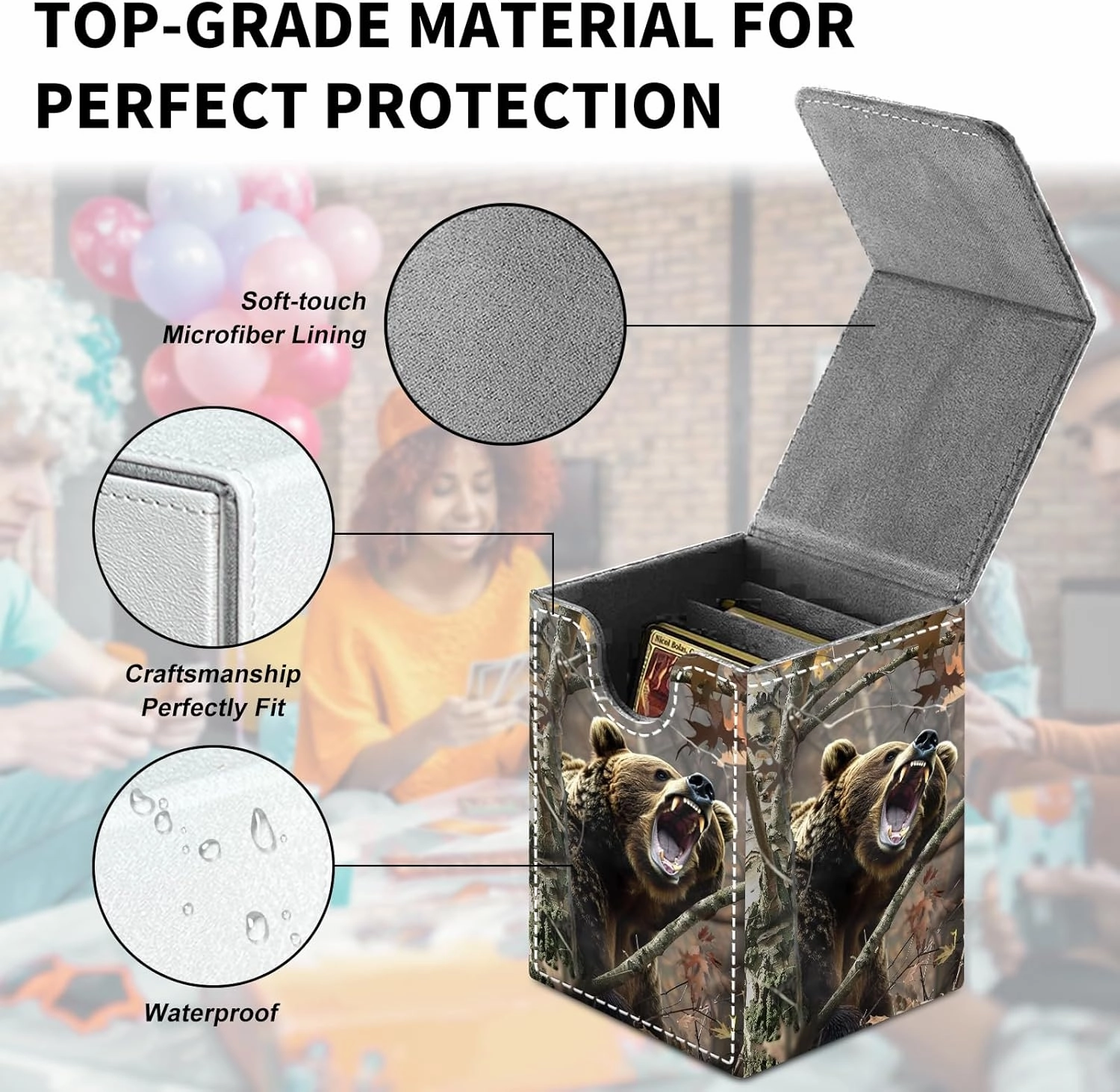 Card Deck Box for MTG Trading Cards, Magic Card Box Can Hold 110  Single Sleeved Cards, Waterproof PU Leather Material, Strong Magnetic Buckle Card Set Box Suitable for TCG CCG, Camouflaged Tree Bear