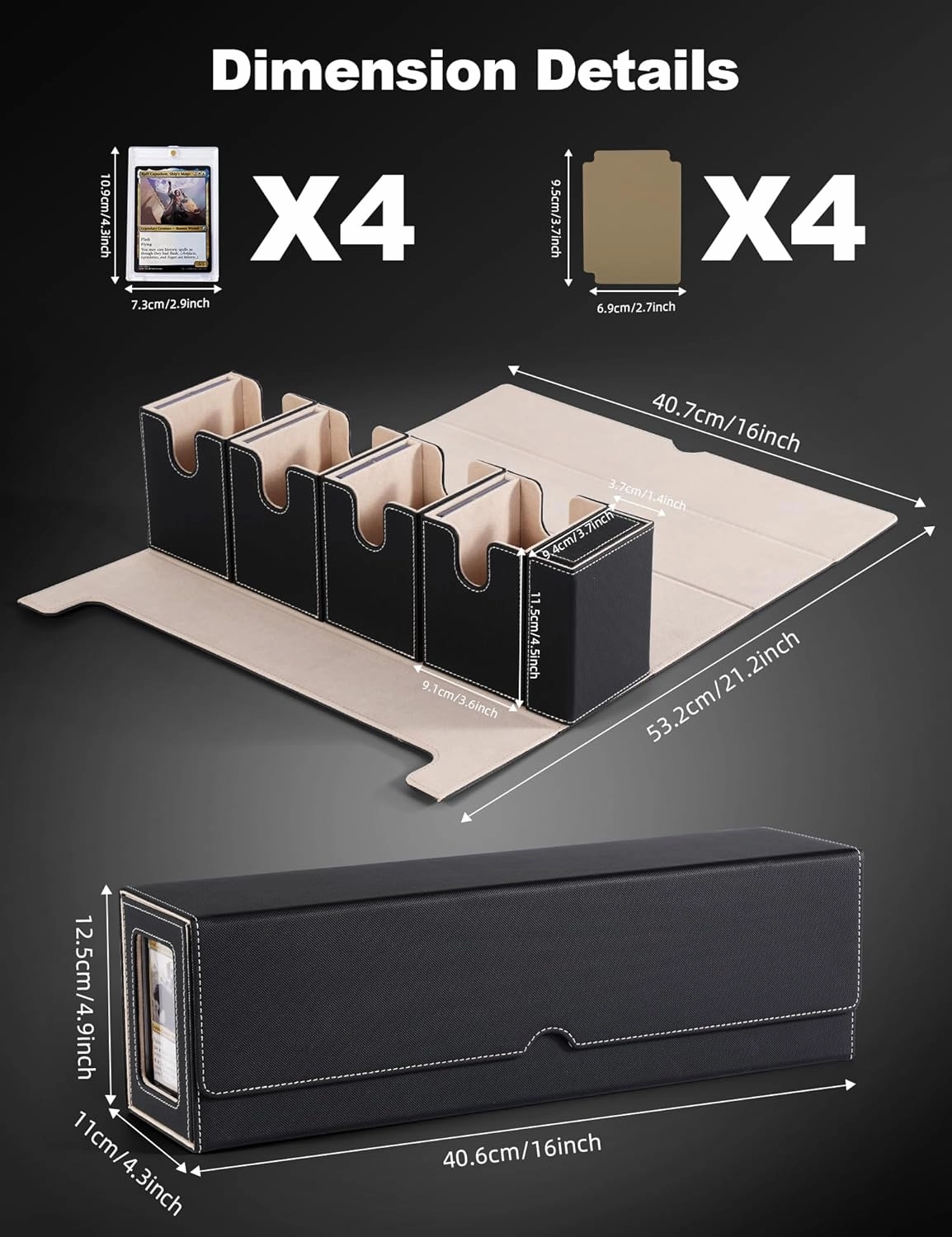 Card Deck Box for MTG with Commander Display, 5-in-1 Removable Card Case with Dice Tray Holds 400  Double-sleeved Cards, Magnetic Closure Card Storage Box for TCG Sports Cards (Black&Gold)