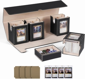 Card Deck Box for MTG with Commander Display, 5-in-1 Removable Card Case with Dice Tray Holds 400  Double-sleeved Cards, Magnetic Closure Card Storage Box for TCG Sports Cards (Black&Gold)