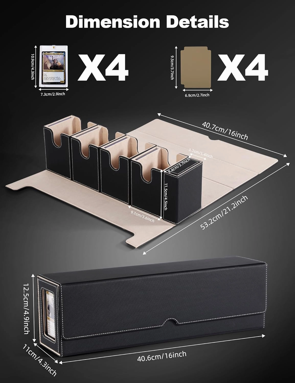 Card Deck Box for MTG with Commander Display, 5-in-1 Removable Card Case with Dice Tray Holds 400  Double-sleeved Cards, Magnetic Closure Card Storage Box for TCG Sports Cards (Black&Gold)