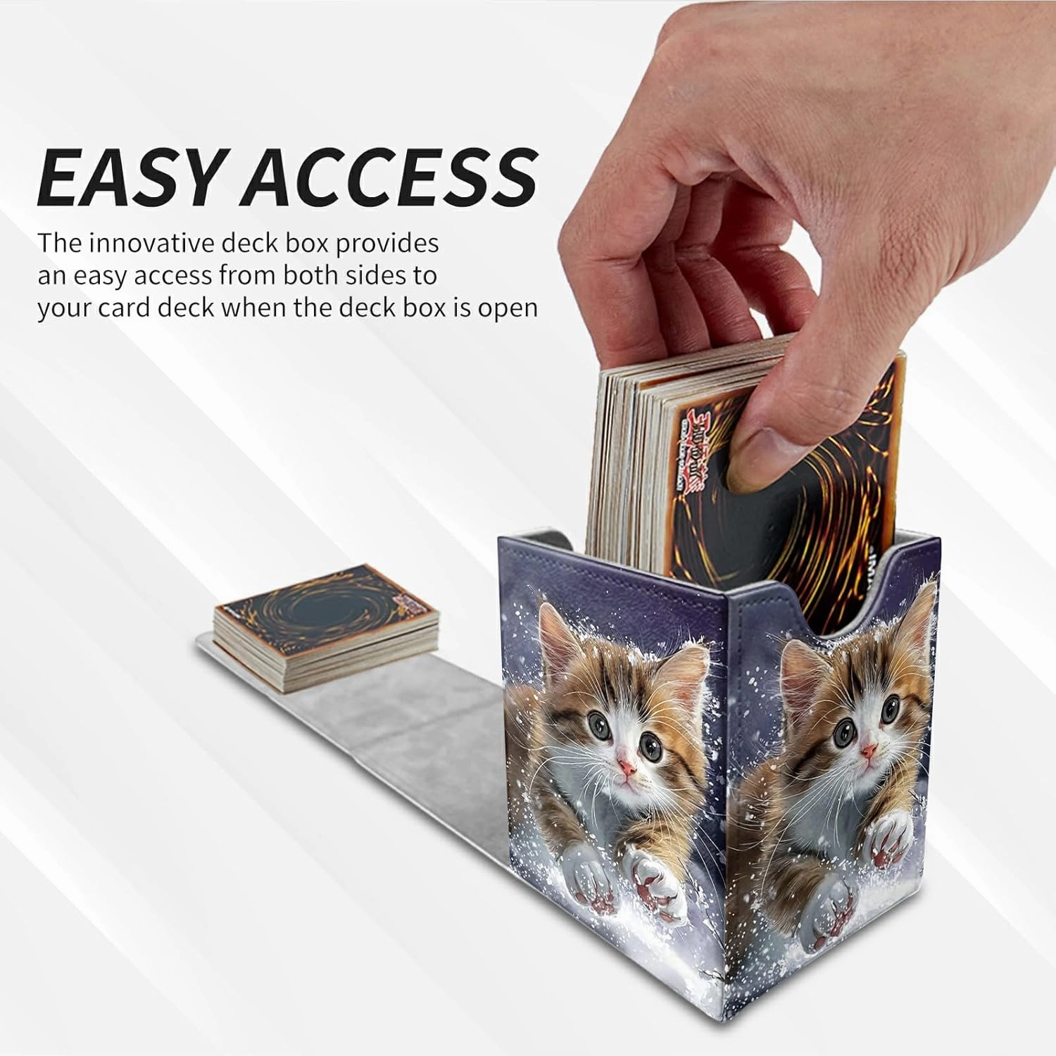 Card Deck Box Trading Cards with Strong Magnet Cute Brown White Kitten Theme Commander Deck Box Card Storage Box Magic Premium Card Storage Box Case Cover for TCG CCG Magic Cards