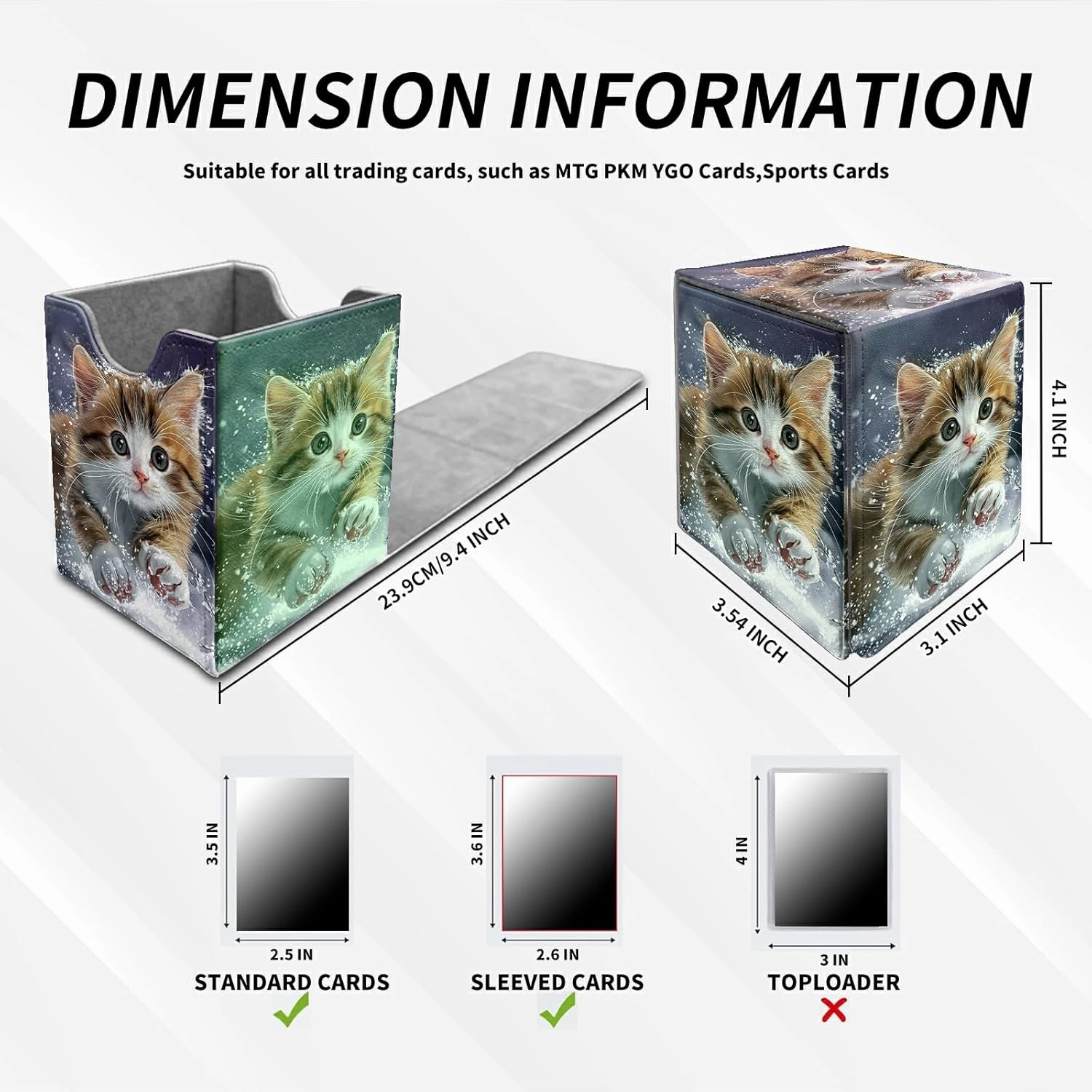 Card Deck Box Trading Cards with Strong Magnet Cute Brown White Kitten Theme Commander Deck Box Card Storage Box Magic Premium Card Storage Box Case Cover for TCG CCG Magic Cards
