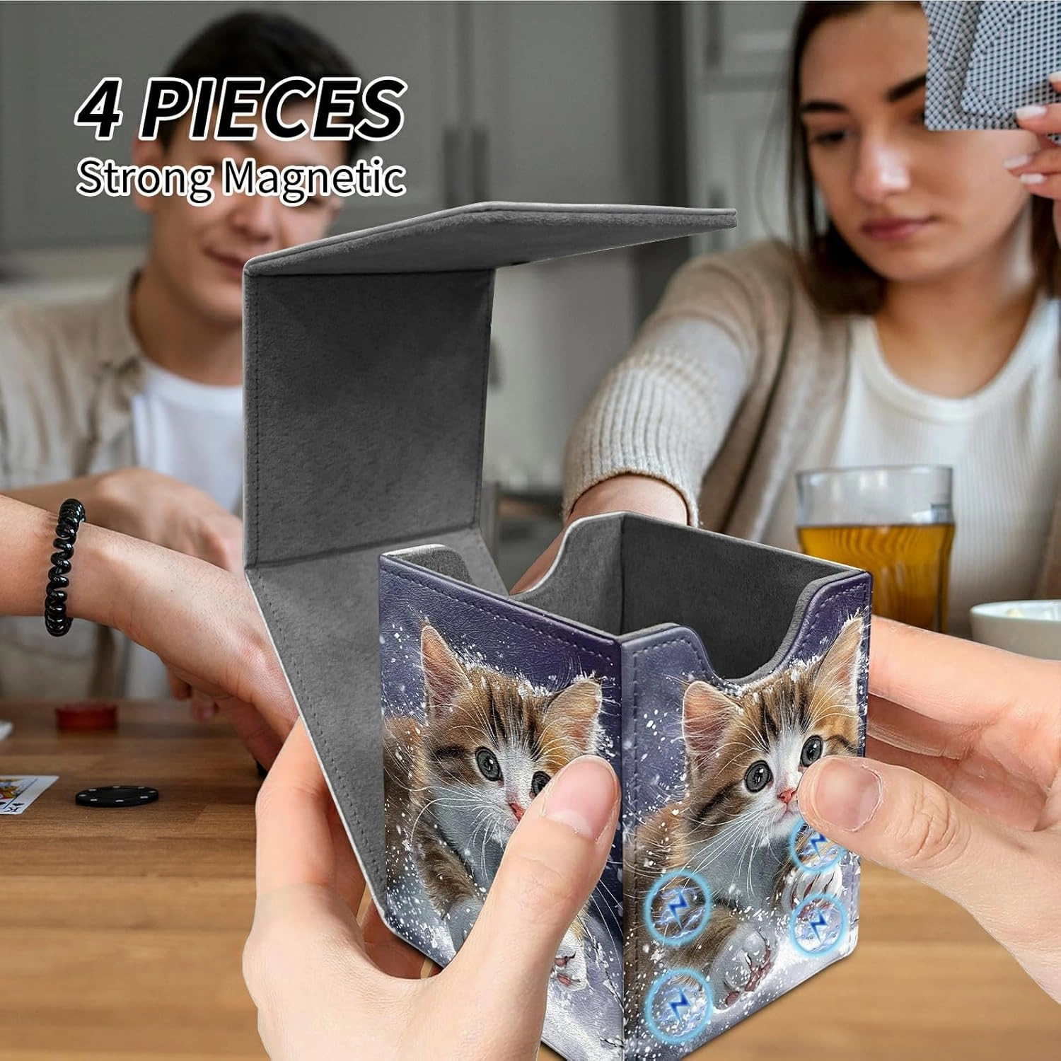Card Deck Box Trading Cards with Strong Magnet Cute Brown White Kitten Theme Commander Deck Box Card Storage Box Magic Premium Card Storage Box Case Cover for TCG CCG Magic Cards