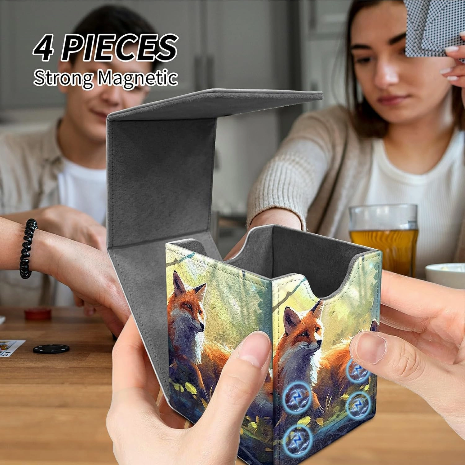 Card Deck Box Trading Cards with Strong Magnet Wild Foxes Theme Commander Deck Box Card Storage Box Magic Premium Card Storage Box Case Cover for TCG CCG Magic Cards