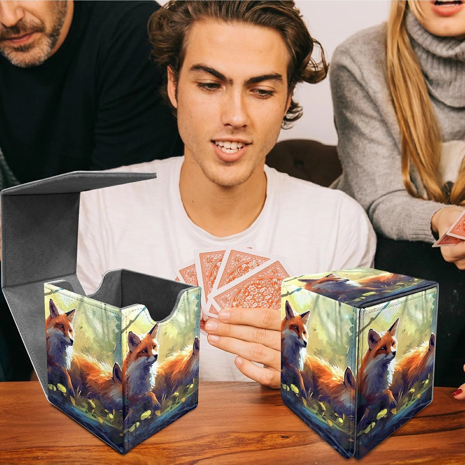 Card Deck Box Trading Cards with Strong Magnet Wild Foxes Theme Commander Deck Box Card Storage Box Magic Premium Card Storage Box Case Cover for TCG CCG Magic Cards