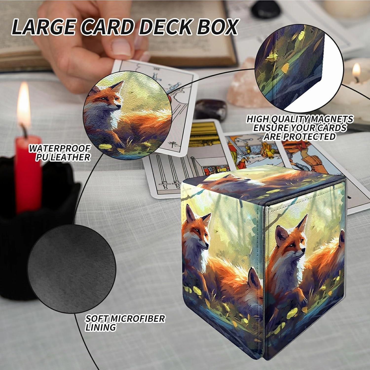 Card Deck Box Trading Cards with Strong Magnet Wild Foxes Theme Commander Deck Box Card Storage Box Magic Premium Card Storage Box Case Cover for TCG CCG Magic Cards