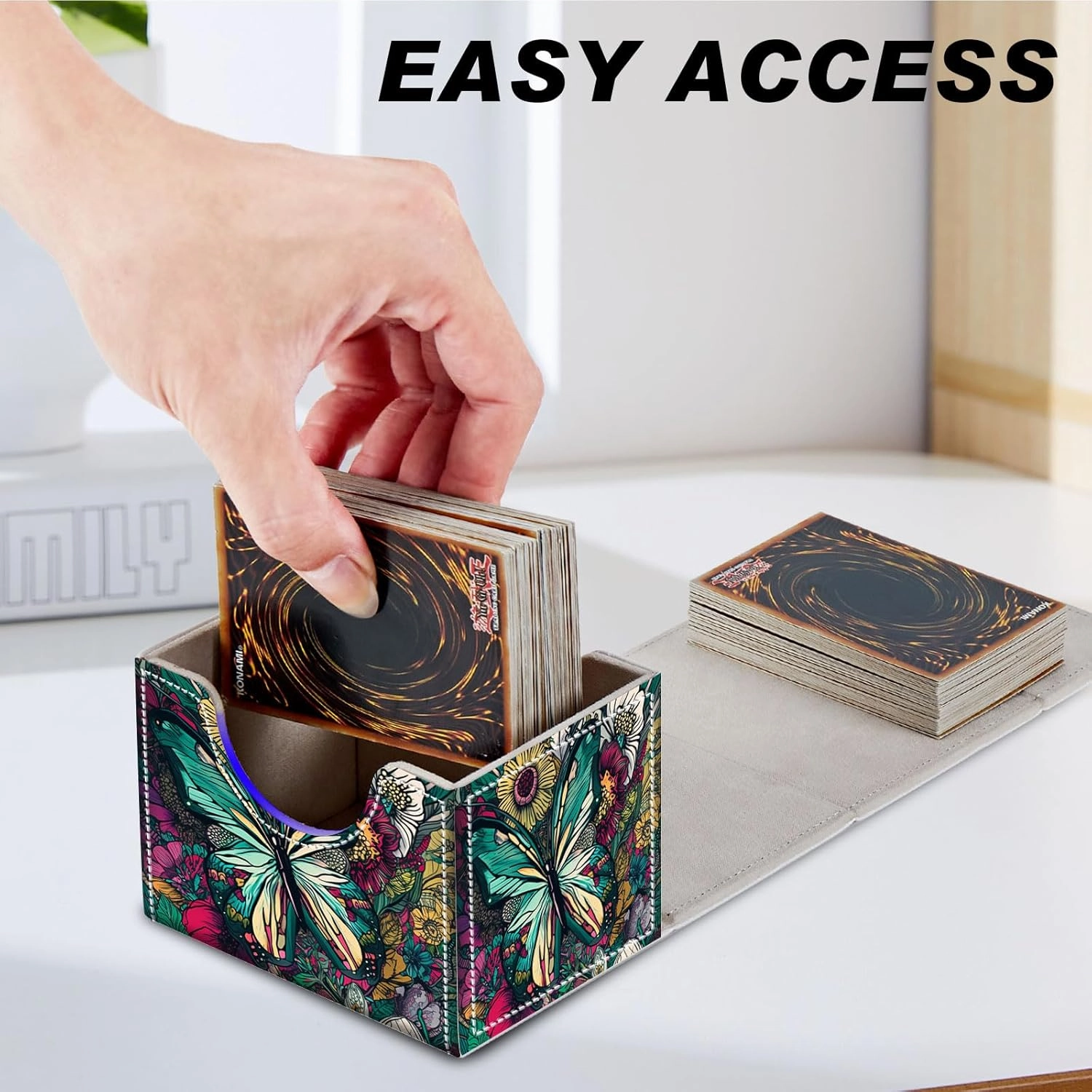 Card Game Storage TCG Deck Box MTG Organizer Trading Card Case Storage Box Magnetic Closure Creative Pattern Up to 200 Cards, Colorful Flowers Butterflies