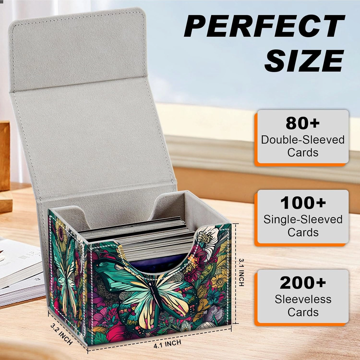 Card Game Storage TCG Deck Box MTG Organizer Trading Card Case Storage Box Magnetic Closure Creative Pattern Up to 200 Cards, Colorful Flowers Butterflies