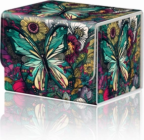 Card Game Storage TCG Deck Box MTG Organizer Trading Card Case Storage Box Magnetic Closure Creative Pattern Up to 200 Cards, Colorful Flowers Butterflies
