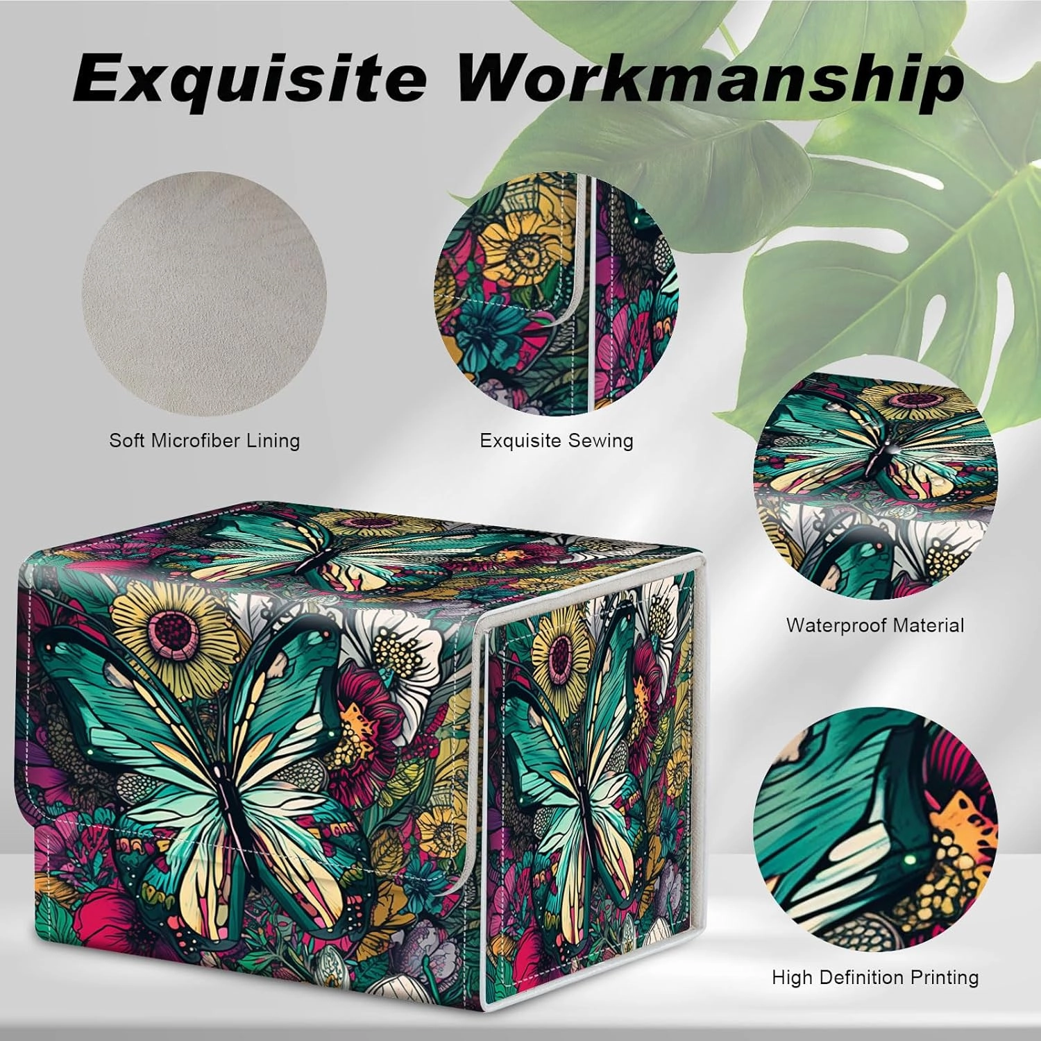 Card Game Storage TCG Deck Box MTG Organizer Trading Card Case Storage Box Magnetic Closure Creative Pattern Up to 200 Cards, Colorful Flowers Butterflies