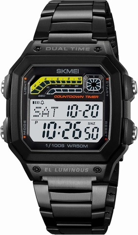 Carlien Mens Outdoor Sports Waterproof Watch Square Digital Display Stainless Steel Band Electronic Watch Luminous Stopwatch Alarm Countdown Multi-Function Features Watches for Men