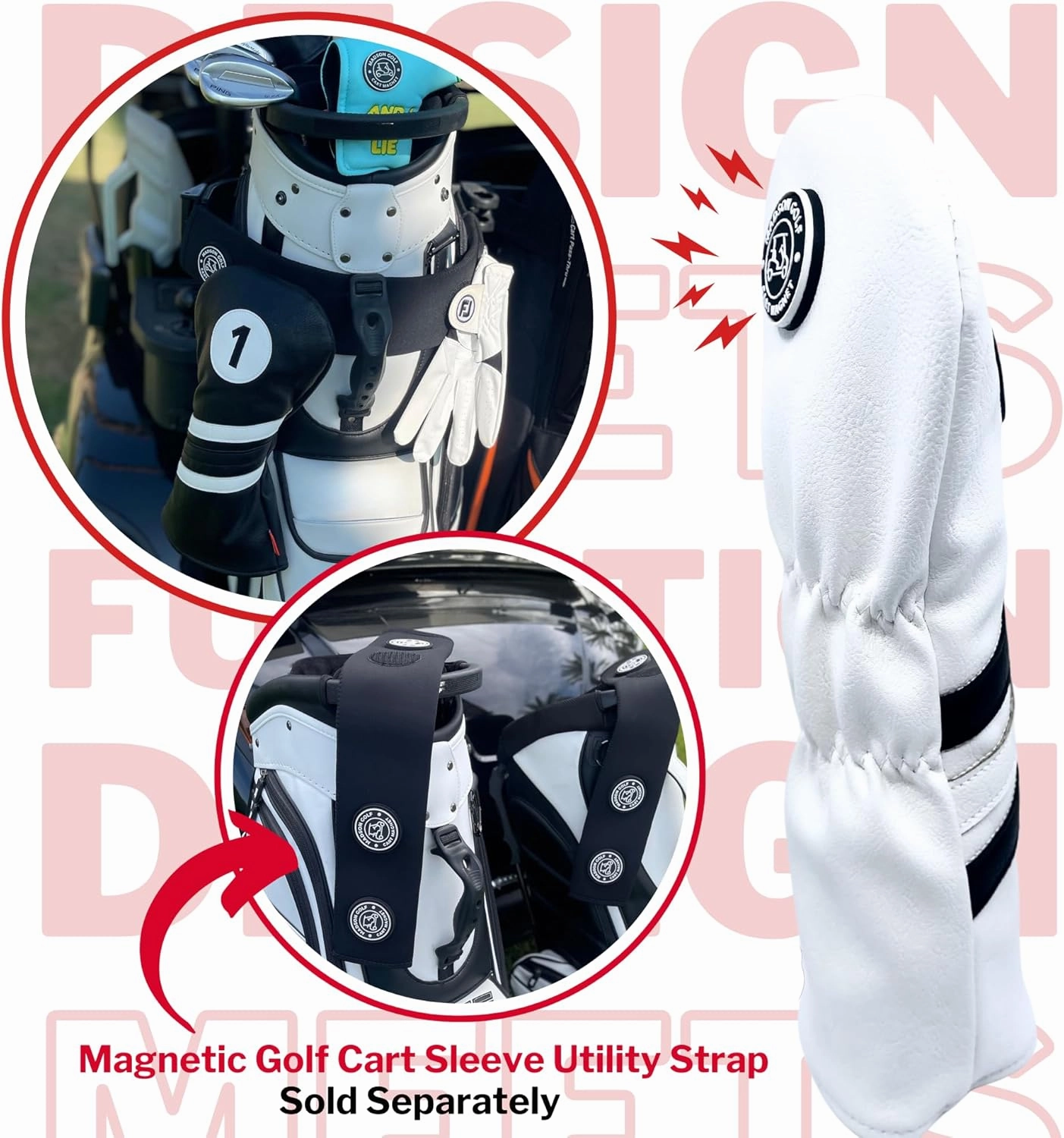 Cart Magnet Headcovers - Stylish & Protective Club Covers for Golf Clubs, with Rubber Cart Magnet for Secure Positioning and Quick Access, Magnetic Golf Accessories, Golf Cart Accessories