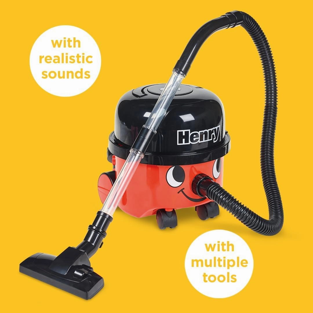 Casdon Henry & Hetty Toys - Henry Vacuum Cleaner - Red Vacuum Cleaning Toy with Real Function & Nozzle Accessories - Kids Cleaning Set - For Children Aged 3 