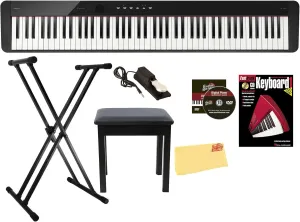 Casio PX-S1100 Privia Digital Piano - Black Bundle with Adjustable Stand, Bench, Sustain Pedal, Instructional Book, Online Lessons, Instructional DVD, and Austin Bazaar Polishing Cloth